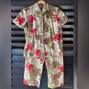 Transitions Women's Size 8 Tropical Matching Set Pants Button Down Top